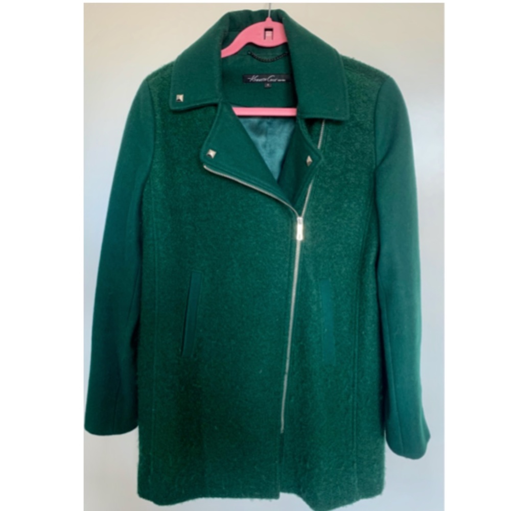 Kenneth Cole Dark Green Stud-Detail Winter Coat